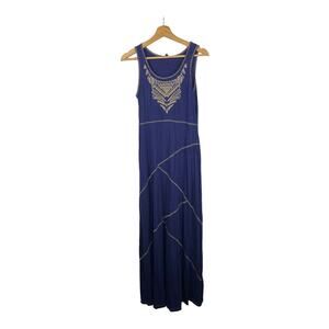 Cable & Gauge Womens Blue Boho Embroidered Maxi Dress Bohemian size XS